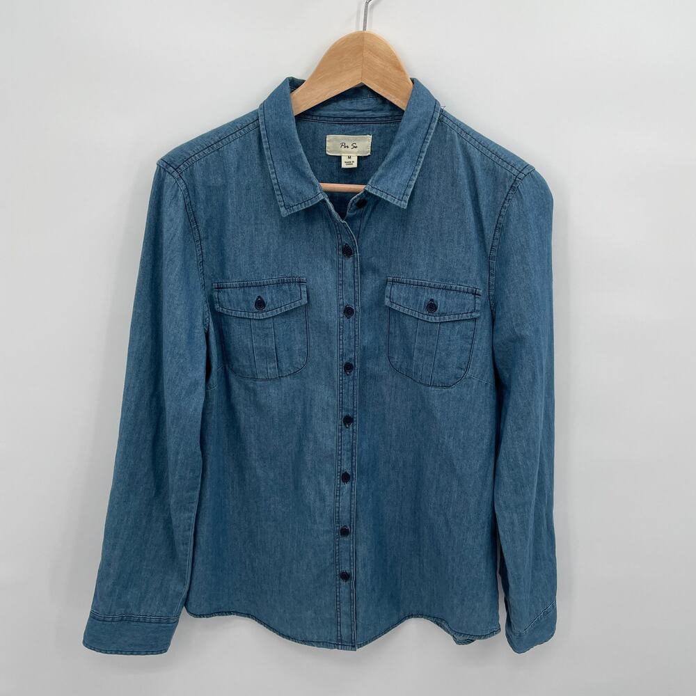 Per Se 100% Cotton Chambray Button Down Collared Shirt  // M